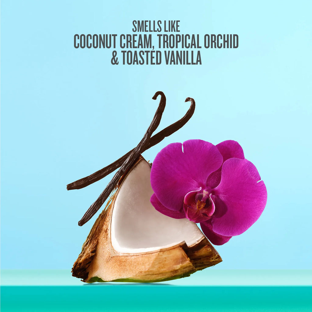 smells like coconut cream, tropical orchid and toasted vanilla