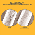 Advertisement for Sol Seal Technology showing hair before and after use on a yellow background.