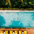 Poolside scene with text 'Sounds Like a Poolside Splash' and green foliage.