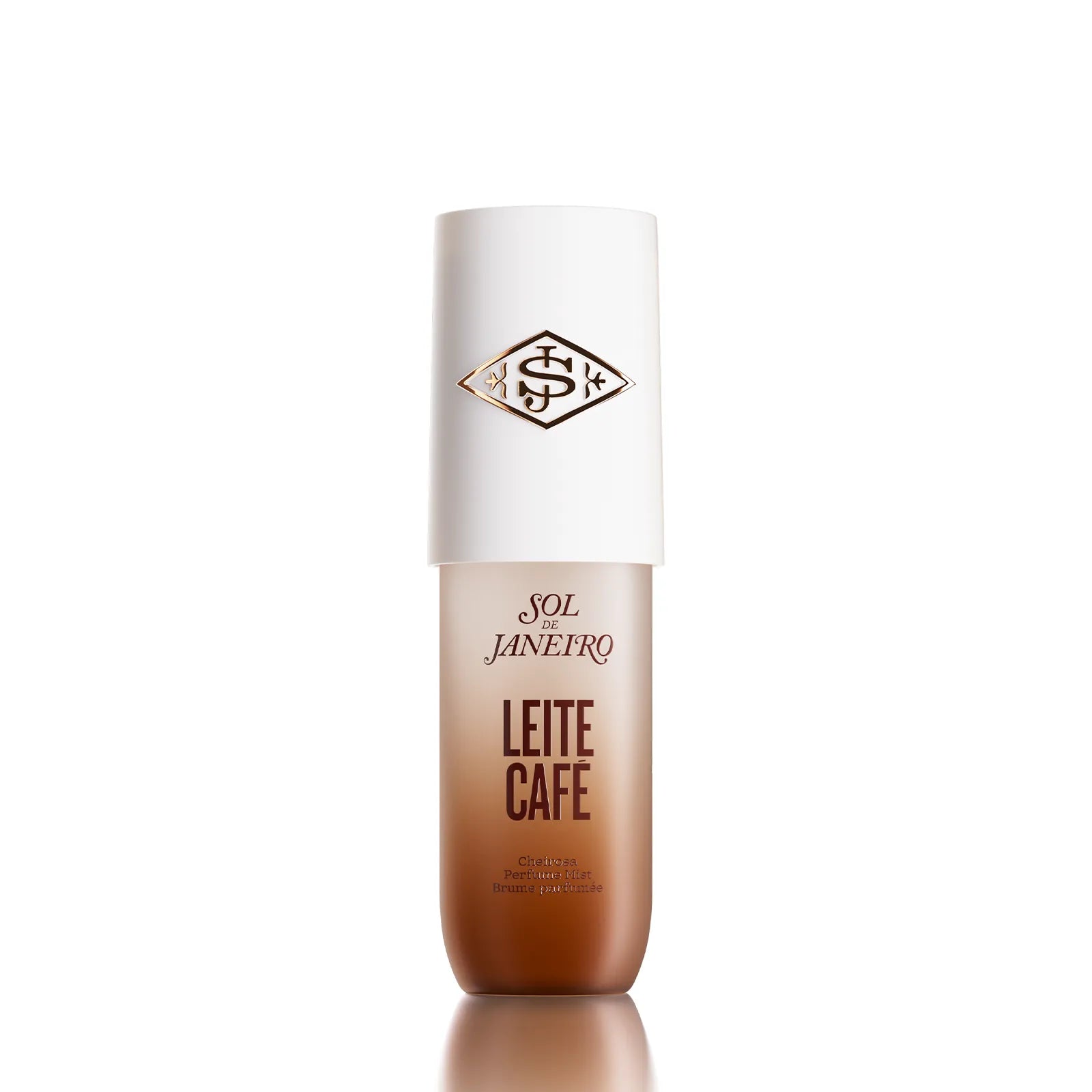 Bottle of Sol de Janeiro Leite Cafe product on a white background