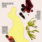 brazilian acai oil nourishes and softens, micro algae extract noticeably depuffs, guarana caffeine + complex visibly firms