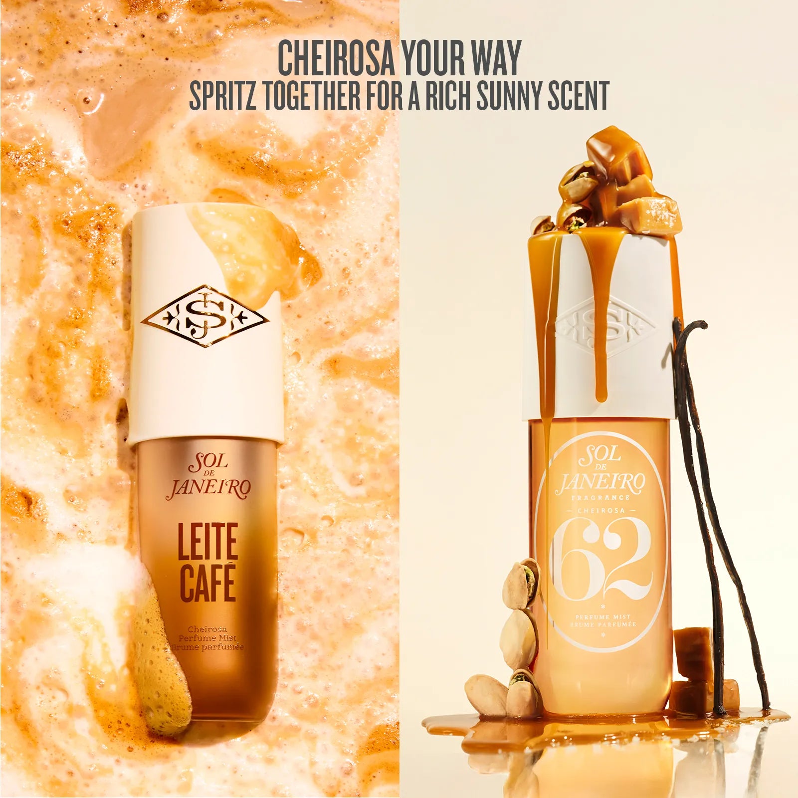 Two bottles of Sol de Janeiro products with a textured background