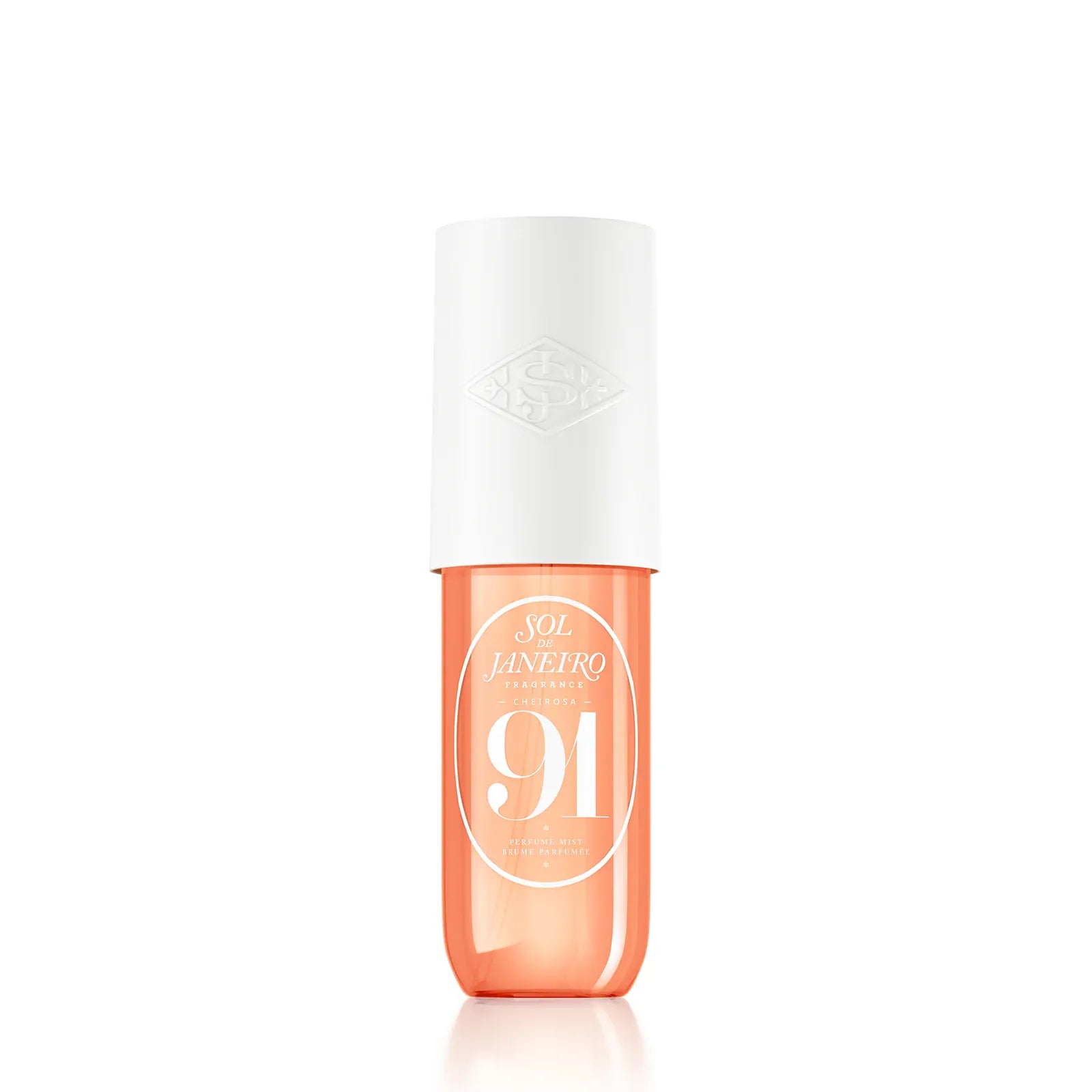 Cosmetic bottle with a white cap and orange body on a white background. 90ml render